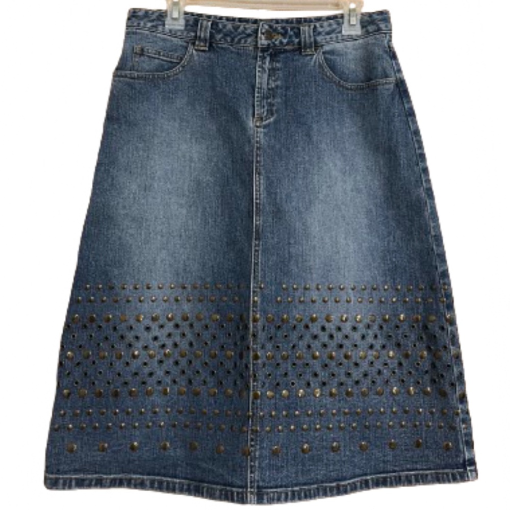 ❌❌❌SOLD❌❌❌Michael Kors Women’s Studded A-Line Western/Cowgirl Denim Skirt Sz-8 - Picture 1 of 8